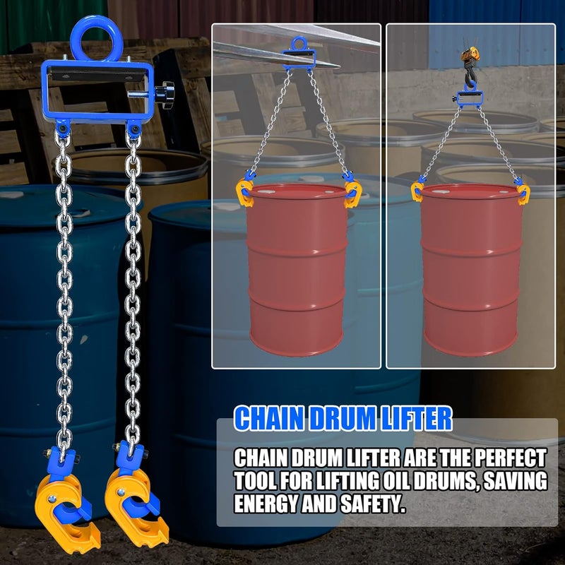 FITHOIST Updated Chain Drum Lifter | 2200 lbs Vertical Drum Lifter Chain Sling with Self-Lock Hook | Drum Handling Equipment 1 ton Capacity | Fit for metal Strap and plastic lid Drums - Image 2